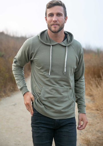 Unisex Lightweight Loopback Terry Hooded Pullover Olive