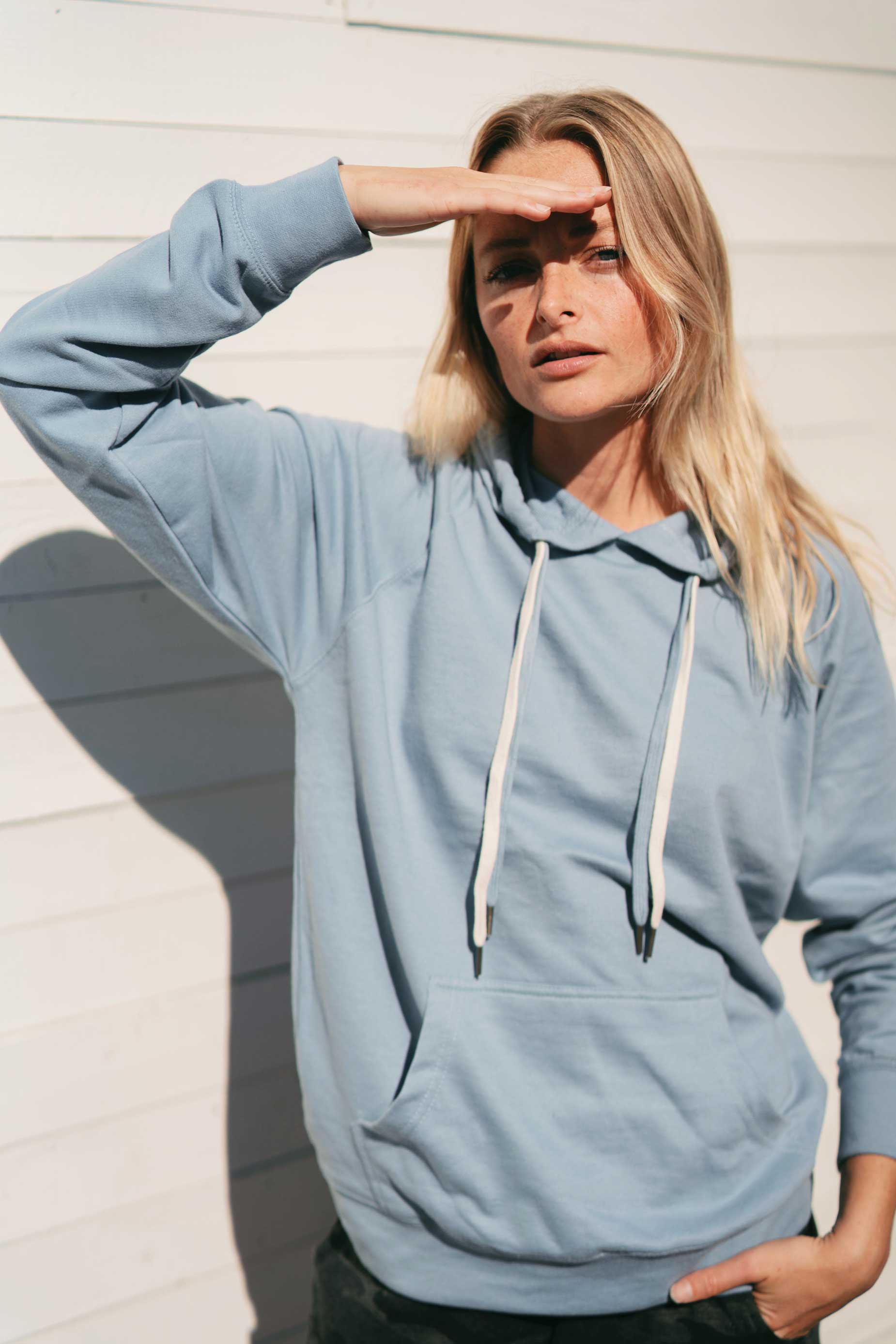 Unisex Lightweight Loopback Terry Hooded Pullover Misty Blue