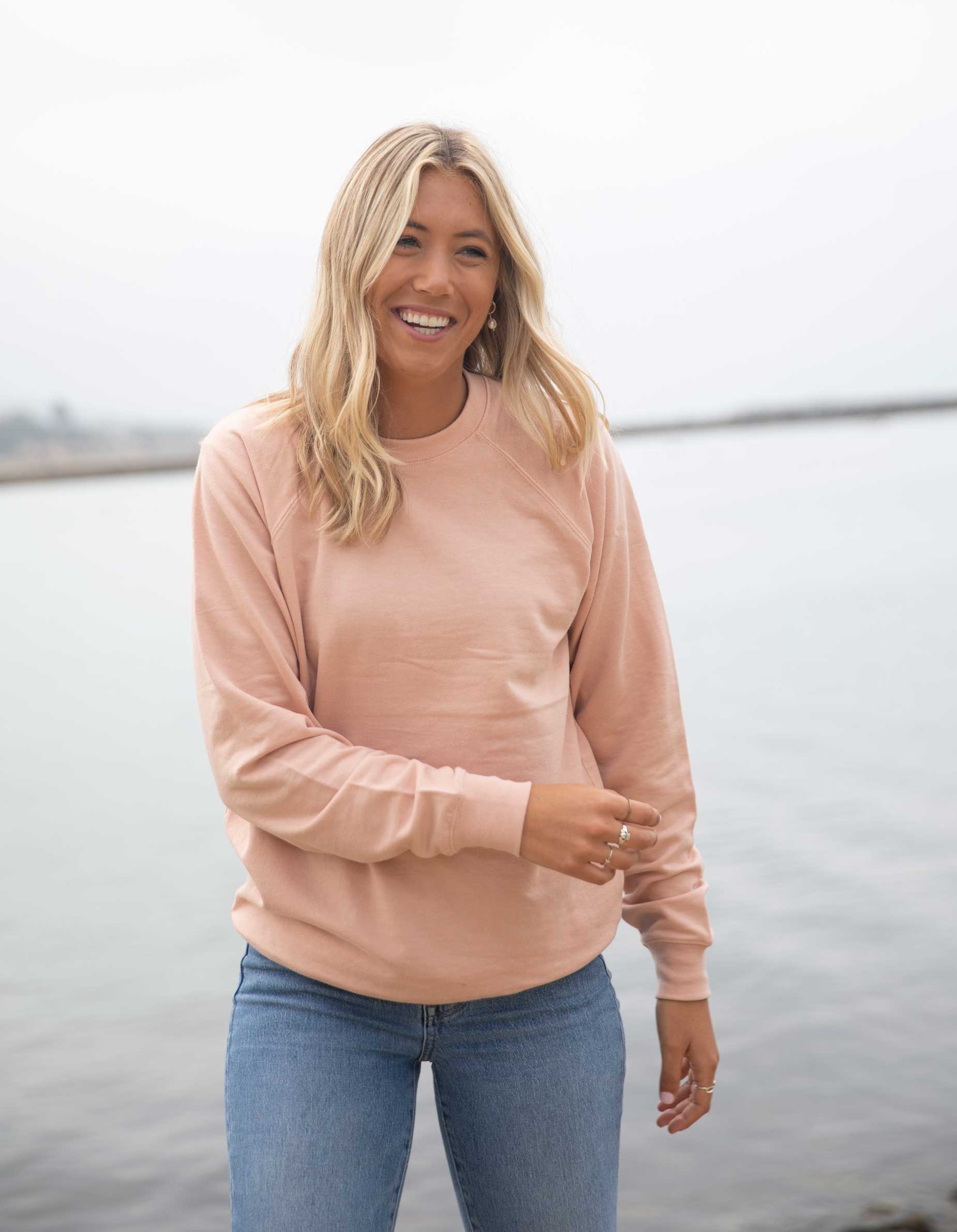 Unisex Lightweight Loopback Terry Crew Rose