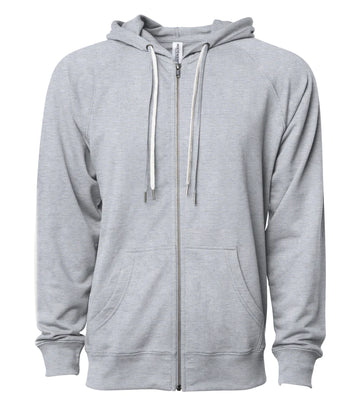 Unisex Lightweight Loopback Terry Zip Hood Grey Heather