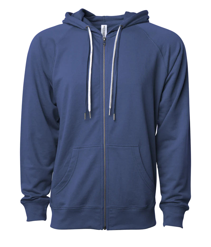 Unisex Lightweight Loopback Terry Zip Hood Indigo