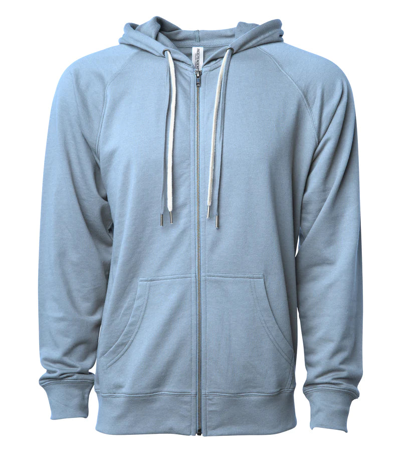 Unisex Lightweight Loopback Terry Zip Hood Misty Blue