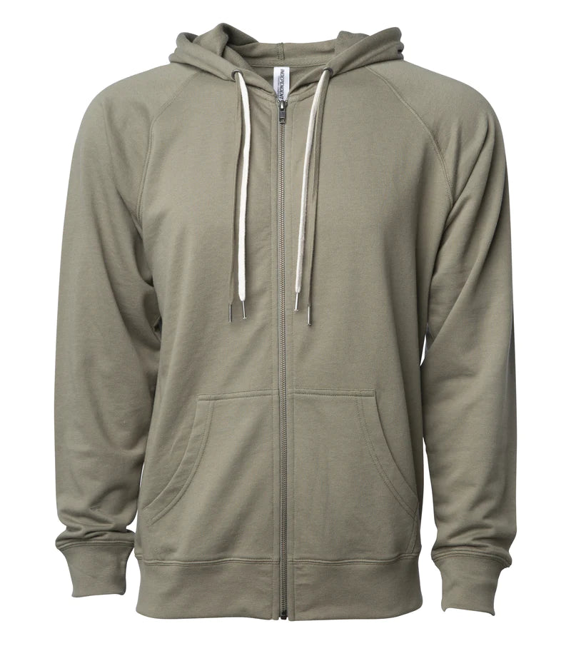 Unisex Lightweight Loopback Terry Zip Hood Olive