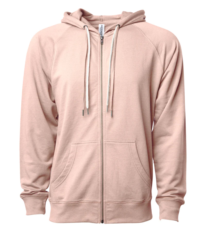 Unisex Lightweight Loopback Terry Zip Hood Rose