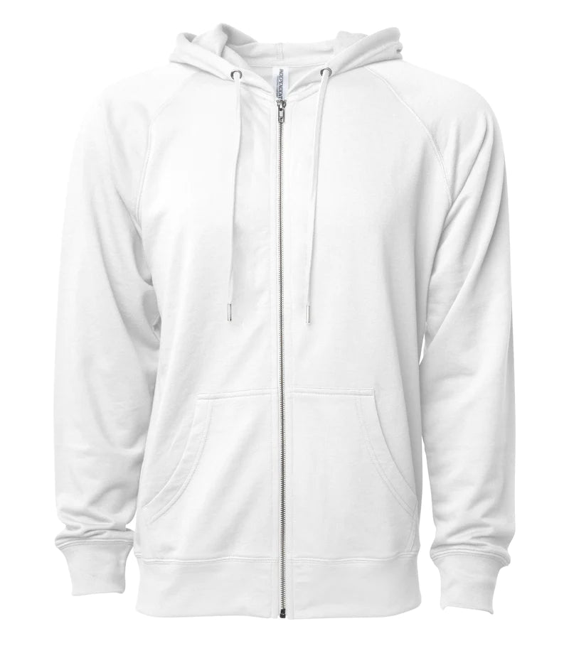 Unisex Lightweight Loopback Terry Zip Hood White