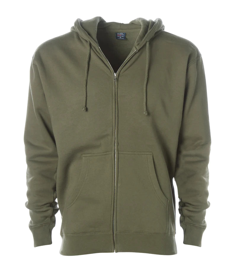 Heavyweight zip hooded sweatshirt Army